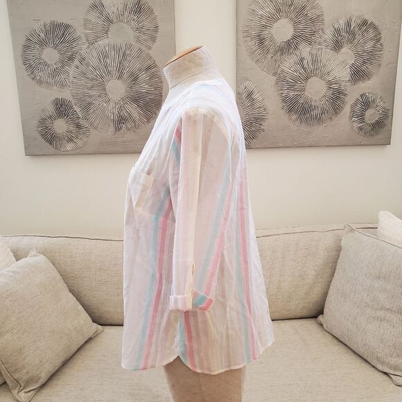 Chico's Summer Fun Stripe Lurex 3/4-Sleeve Shirt Sz Med - Picture 4 of 11